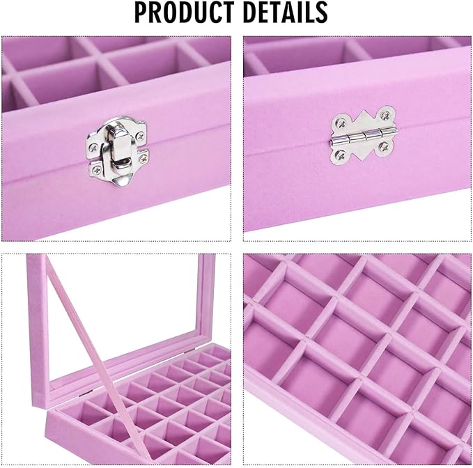 Vicoter Velvet Jewelry Tray 48 Compartments Jewelry Display Organizer with Transparent Cover Rings, Earrings, Necklaces, Pend