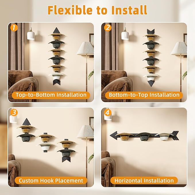 Cowboy Hat Holder for Wall, Cowboy Hat Rack Arrow Wood for 10 Baseball Caps and 5 Cowboy Hats, Western Wall Decor for Bedroom