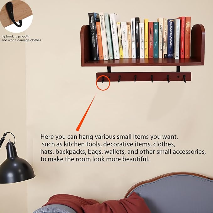 Selling at a Loss Promotion,Wooden Shelf with Hooks - Multipurpose Organizer for Kitchen, Books, Kitchen Shelf - Wall Mounted
