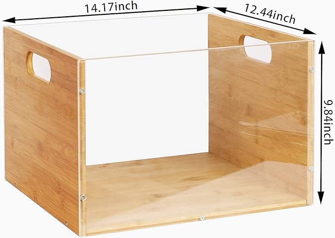 Sbanmao 2 Pack Hanging File Organizer, Clear Acrylic File Box Organizer, Bamboo Filing Box File Crate Storage Boxes, Portable