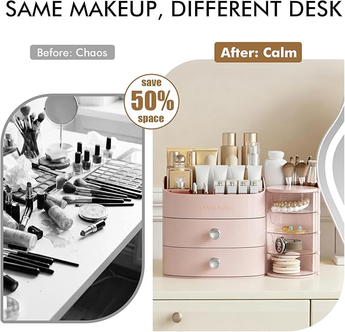 Makeup Organizer Countertop with Drawers, Make up Organizers for Vanity, Skincare Jewelry Earring Organizers, Cosmetic Displa
