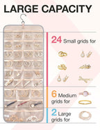 BAGSMART Hanging Jewelry Organizer Storage Roll with Hanger Metal Hooks Double-Sided Jewelry Holder for Earrings, Necklaces, 