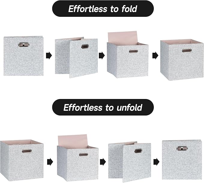 Posprica Collapsible Storage Bins,13×13 Foldable Storage Cube Boxes Fabric Drawer Fabric Storage Bins Vinyl Record Woven Gray