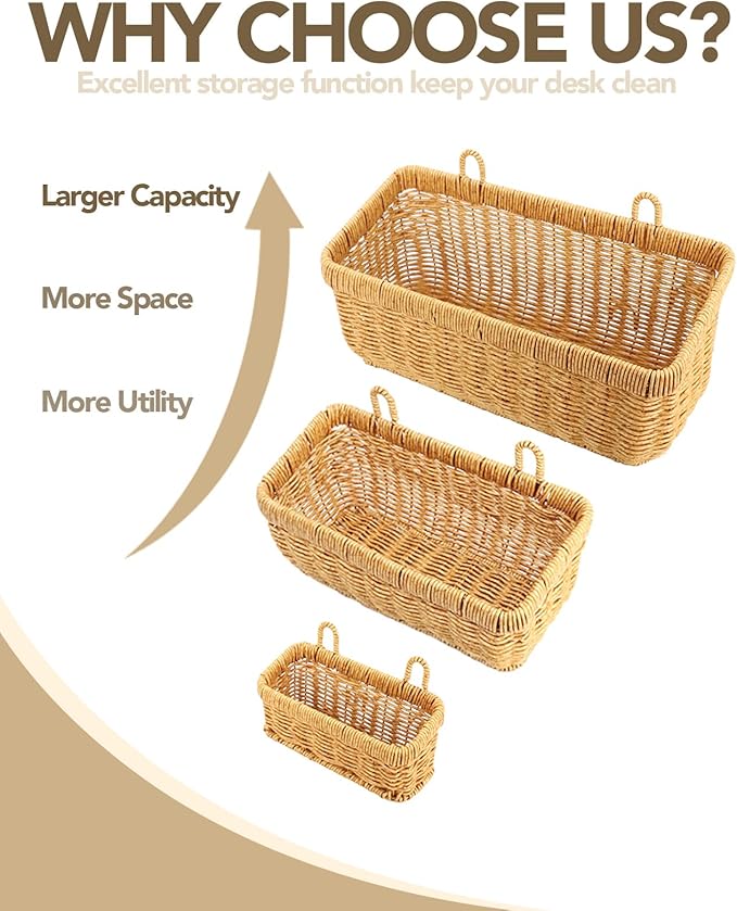AceList Wall Hanging Basket, Boho Style Hand-Woven Hanging Storage Baskets - Set of 3, Ideal for Boho Room Decor, Kitchen, Ga