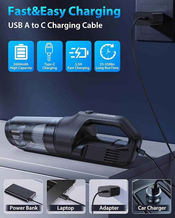 Handheld Vacuum Cordless 1.1 Pounds Car Vac 10000PA Hand Held Vacuums 4-in-1 Hand Vac Cordless Rechargeable HEPA Filter Large