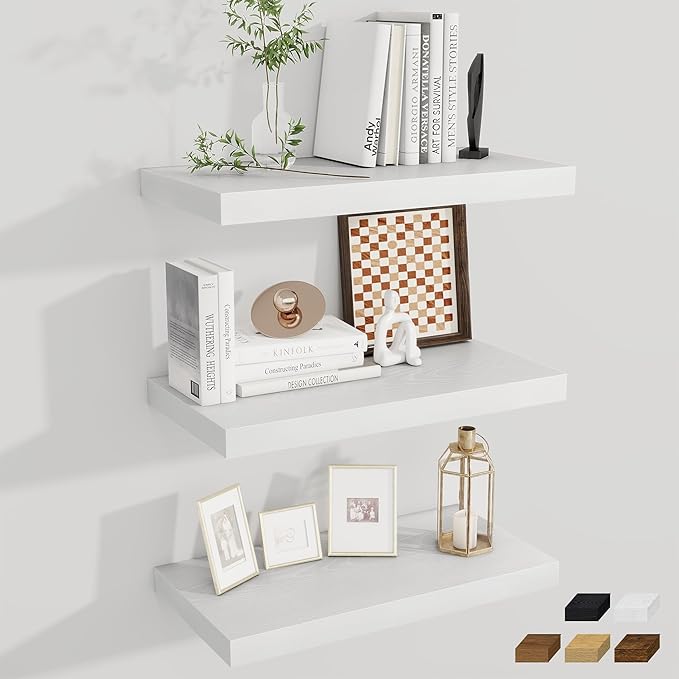 Fun Memories 24 x 12 Inch Deep Floating Shelves, 12 Inch Deep Rustic Wooden Book Shelf, Extra Deeper & Thicker Hanging Shelve