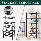 Smiry Shoe Rack, 6 Tier Small Bamboo Shoe Organizer, Stackable Free Standing Wooden Shoe Storage Shelf for Closet, Entryway, 