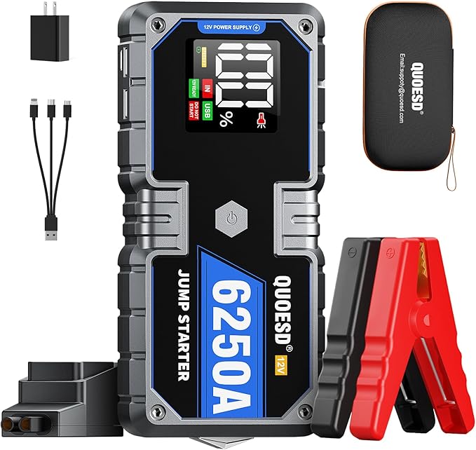 6250A Jump Starter Battery Jump Starter Battery Pack (for All Gas or 9.0+L Diesel), 2 USB Port, 12V Potable Car Jump Start