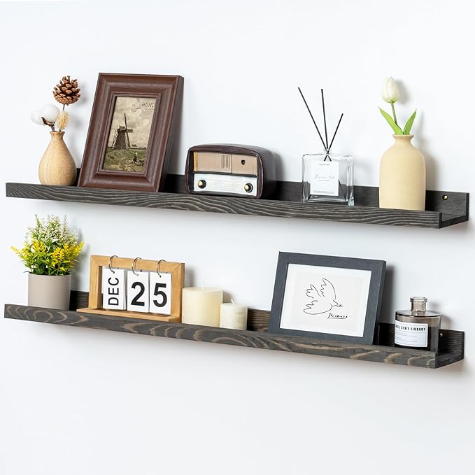 36 Inches Floating Shelves for Wall, Solid Pine Wood Picture Ledge Shelves, Wall Shelves with Lips, Nursery Book Shelves for 