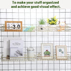 Blulu 4 Pcs Gold Metal Grid Wall Baskets with Hooks Grid Wall Shelves 15.75 x 3.94 x 1.97 Inches Hanging Wire Basket Multi Fu