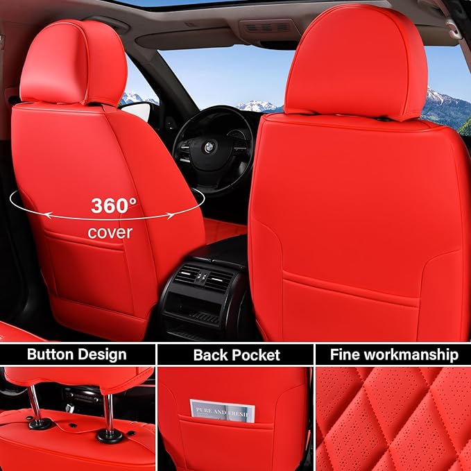 Coverado Car Seat Covers Full Set, 5 Seat Universal Seat Cover for Cars, Luxury Faux Leather Waterproof Seat Cover, Front and