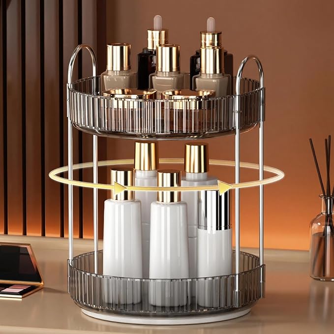 YCIA&DONE 360 Rotating Makeup Organizer and Storage for Vanity Countertop 2 Tiers, High Capacity Cosmetic Skincare Perfume Or