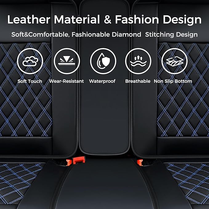 Huidasource Car Back Seat Cover, Leather Anti Slip Automotive Rear Seat Cover Protector, Back Seat Car Cover Velcro Adjustabl
