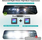 Dual Sony STARVIS 2 IMX678 Sensors 4K+4K Mirror Dash Cam Front and Rear, 12" Smart Rear View Camera with ADAS Blind Spot Detection, Super Night Vision HDR, 5G WiFi GPS, 64GB, 24H Parking