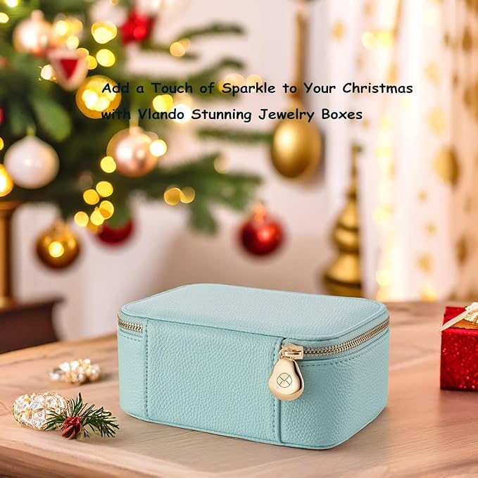 VLANDO Travel Jewelry Box Organizer – Portable PU Leather Jewelry Case with 6/8/12 Zippered Pouches, Compact Storage for Earr