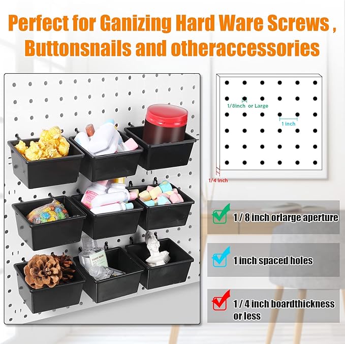 Yookeer 20 Pcs Pegboard Bins and Cups with Hooks and Loops Peg Assortment Organizer Accessories Various Tool Organizer Pegboa