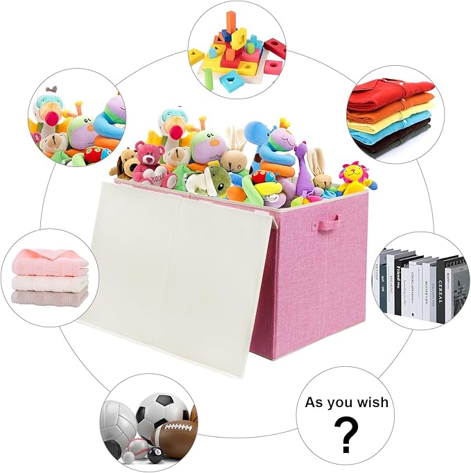 122L Large Toy Box Chest with Lid, Foldable Toy Storage Organizer Bin Boxes with Removable Divider for Kids, Boys, Girls, Nur