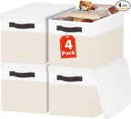 Large Nursery Closet Organizer Bins with Lids 4 Pack - 23 QT Decorative Storage Baskets for Living Room Bedroom Shelf - Stack