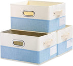 PRANDOM Fodable Storage Bins for Closet [3-pack] Decorative Fabric Storage Baskets Cubes with Leather/Metal Handles for Shelv
