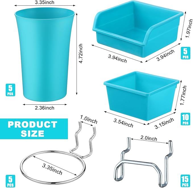 Yookeer 20 Pcs Pegboard Bins and Cups with Hooks and Loops Peg Assortment Organizer Accessories Various Tool Organizer Pegboa