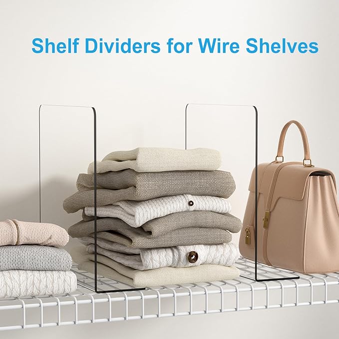 OKPOW Shelf Dividers Closet Organizer - 12" Tall X 11.8" Deep Acrylic Clear Sturdy Separate for Clothes Purse - Adjustable Sp
