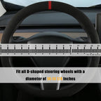Suede Steering Wheel Cover for Tesla Model 3/Y, Anti Heat, Breathable, Anti-Slip,Leather Steering Wheel Cover 14-14 1/4 in (35.5-36 cm) (Black 01 with Red Mark)