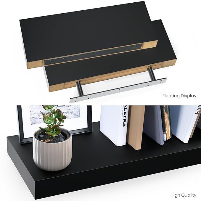 Ballucci Floating Shelves, 2-Pack 16" Wood Wall Shelf Set with Invisible Brackets for Bathroom, Living Room, Bedroom, Kitchen