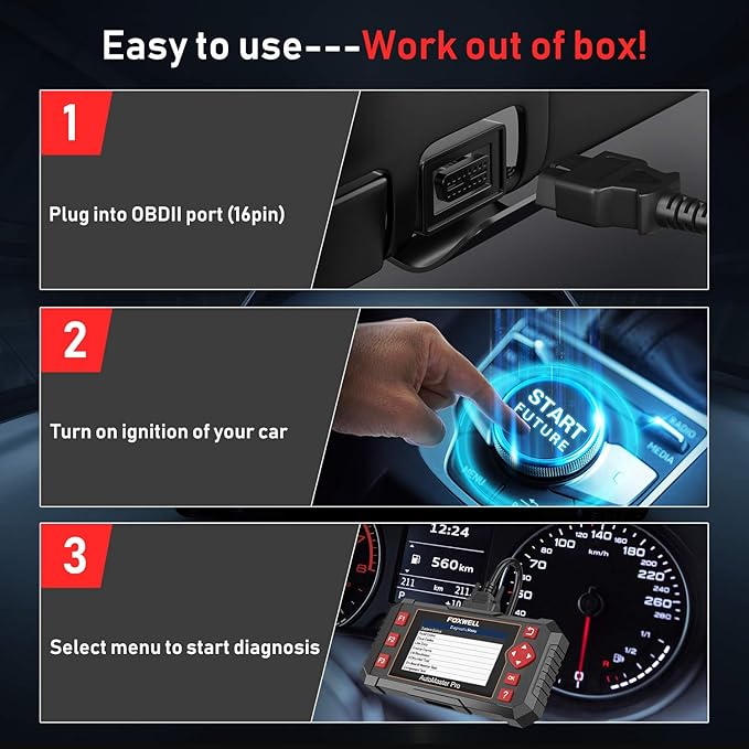 FOXWELL Car Scanner NT604 Elite OBD2 Scanner ABS SRS Transmission, Check Engine Code Reader for Cars and Trucks, Diagnostic