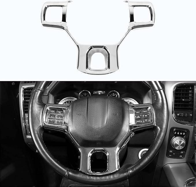 Hoolcar Interior Steering Wheel Cover ABS Trim Compatible with 2010-2017 Dodge RAM Accessories, Chrome