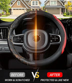 XCBYT Steering Wheel Cover - Red Leather Steering Wheel Wrap Great Grip with 3D Honeycomb Quick and Effortless Installation N