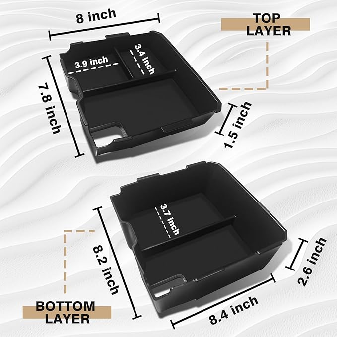 Muslogy Center Console Organizer Compatible with Ford Ranger 2024 2025 2026 & Raptor Accessories Two-Layer Storage Box Insert Tray Secondary Storage Divider Armrest Tray ABS Material Glove Box (Black)