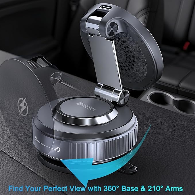 for Magsafe Car Mount Charger, 15W Fast Wireless Charging with Intelligent Cooling, 120LBS Ultra Suction Vacuum Magnetic Phone Holder, 780° Adjustable Metal Arm for iPhone 17 16 Air Pro Max