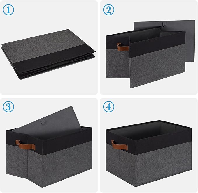 Large Fabric Storage Bins, Foldable Fabric Storage Baskets for Shelves, Sturdy Storage Boxes with PU Handles for Organizing C