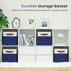 FinishingBo 6-Pack Storage Cubes with Handles & Label Holders Basket, Closet Cube Home Organizer Bins(White/Blue, 10.5 * 10.5