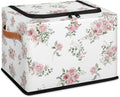 Pink Floral Flower Storage Baskets - Home Decorative Bins Collapsible Cubes with Zipper Lid, Rose Box with Handles for Living