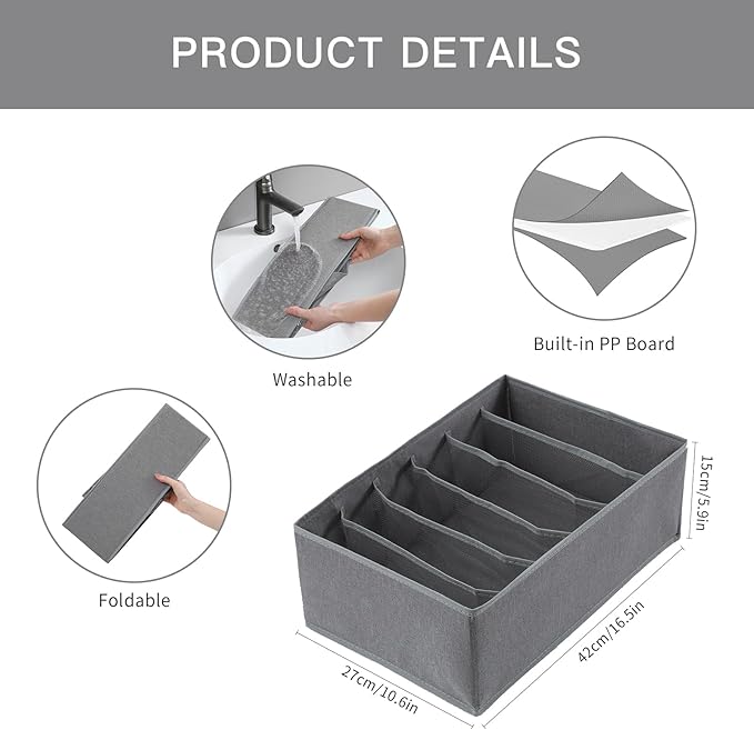 Qozary Jeans Pants Organizer for Closet, 4 Pack Drawer Organizers for Clothing, 6 Grids Wardrobe Clothes Organizer, Jean Orga