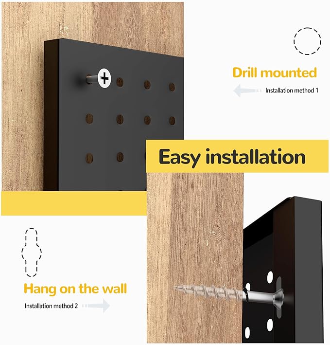 Metal Pegboard,4 Pack Metal Pegboard Panels With 8 Hooks,Black Pegboard Wall Organizer,16"x12" Steel Peg Boards for Walls,Too