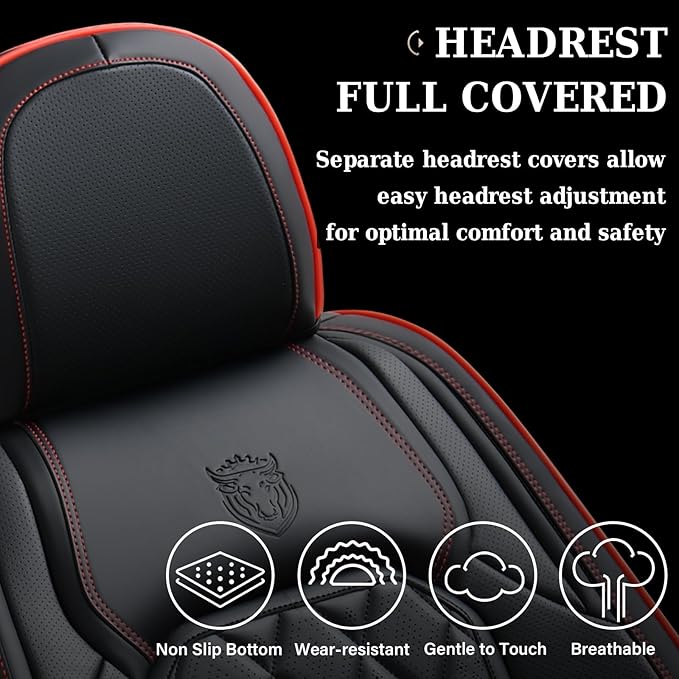 Coverado Car Seat Covers Full Set, Luxury Faux Leather Waterproof Seat Covers, Black Car Seat Covers, Universal Car Seat Prot