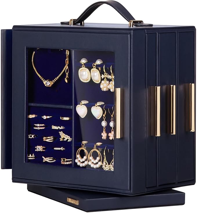 Homde Jewelry Box for Women Large: Rotating Organizer for Ring Earring Necklace Bracelet - 7 Drawers Storage for Dresser (Dar