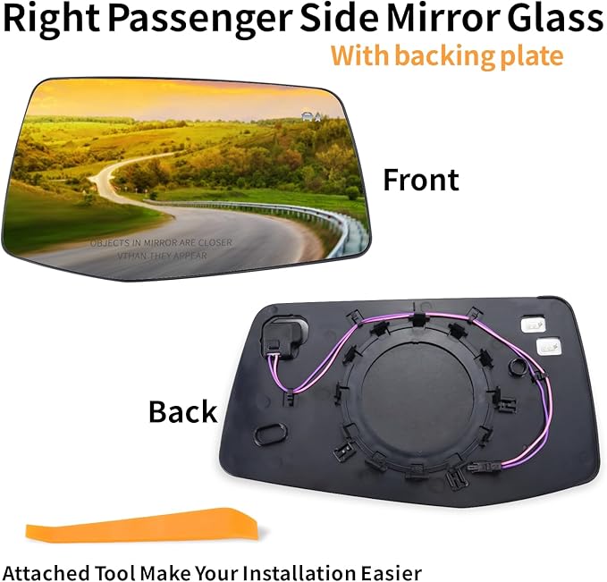 Right Passenger Side Mirror Glass Compatible with 2019-2025 Chevy Silverado 1500 GMC Sierra 1500 W/Blind Spot Heated W/backing plate (with a tool) Replace#GM1325160 84309705