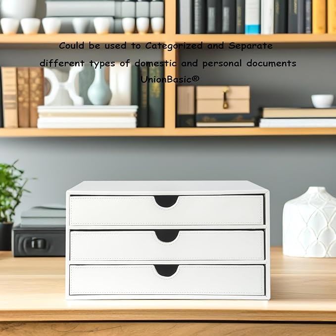 UnionBasic Document Organizer, 3-Drawer File Cabinet Document Storage Box, Office Desktop Filing Organizer, White