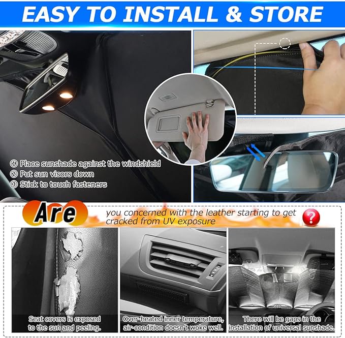 Karltys 3PCS Windshield Sun Shade for 2014-2024 Jeep Cherokee, Front and Side Window Sunshade Cover Custom Fit Cherokee, Foldable Sun Visor Protector Keep Your Car Cool, Thick 210T Material