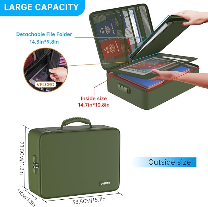 ENGPOW 5200℉ Fireproof File Organizer Bag with 13 Pocket Accordion File Folder,Document Organizer Box with Lock&Labels,Multi-
