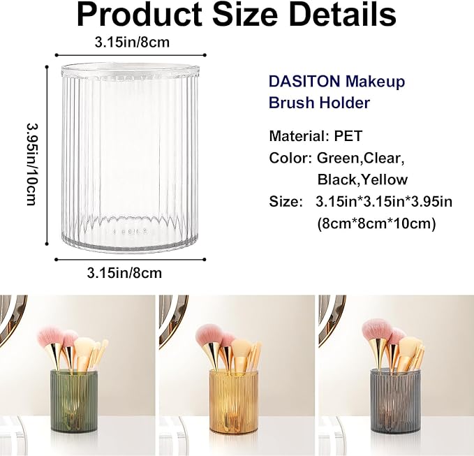 DASITON Makeup Brush Holder Organizer, Acrylic Makeup Brush Cup, Vintage Striped Make Up Brush Holder for Vanity, Bathroom Co