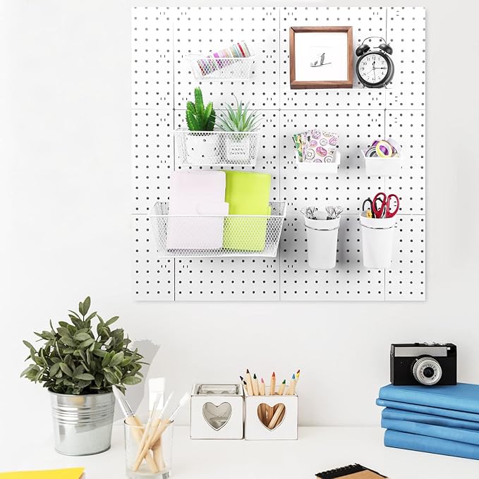 Sieral 30 Pcs Pegboard Organizer Accessories Kit Includes Peg Board Shelving Storage Basket Organizer Bins Hooks Loops Cup wi