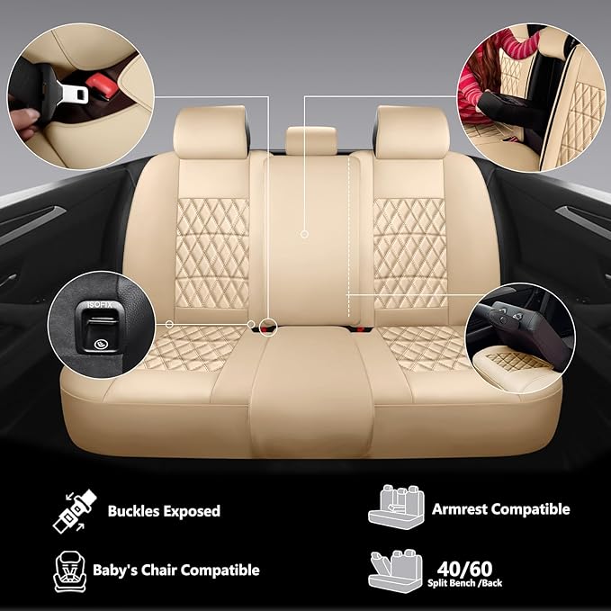 NS YOLO Leather Car Seat Covers,Universal Fit for Most Cars,SUVs and Sedans,Waterproof Luxury Leatherette Cushions, 5 Seats P