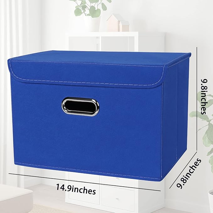 STOREONE Fabric Storage Cube Bins Foldable Organizer Container Collapsible Basket with Lids and Metal Handles, for Home, Bedr