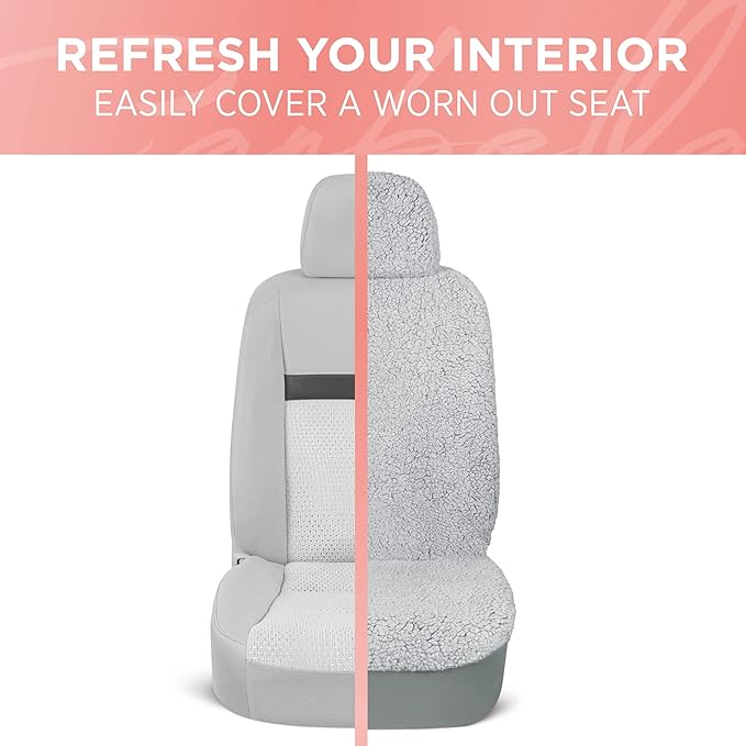 Carbella Plush Sherpa Fleece Car Seat Cover, 1 Piece Gray Seat Cover for Cars with Soft Cushioned Touch, Cute Automotive Inte