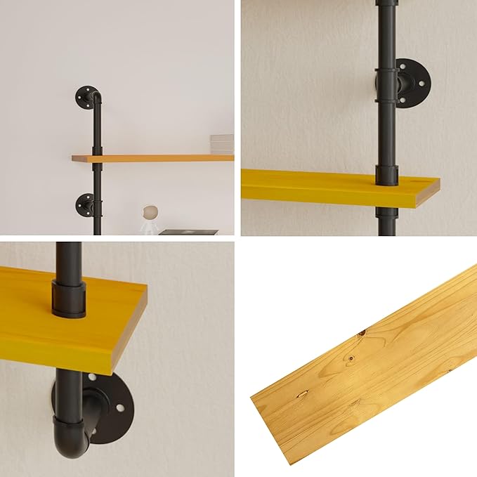Industrial Pipe Shelving Shelf Rustic Wood Wall Shelves Industrial Floating Shelves for Wall 48 Inch Farmhouse Bookshelf Pipe