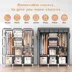 VTRIN Portable Closet Wardrobe for Hanging Clothes with 2 Hanging Rods and 8 Storage Organizer Shelves,Sturdy Large Wardrobe 